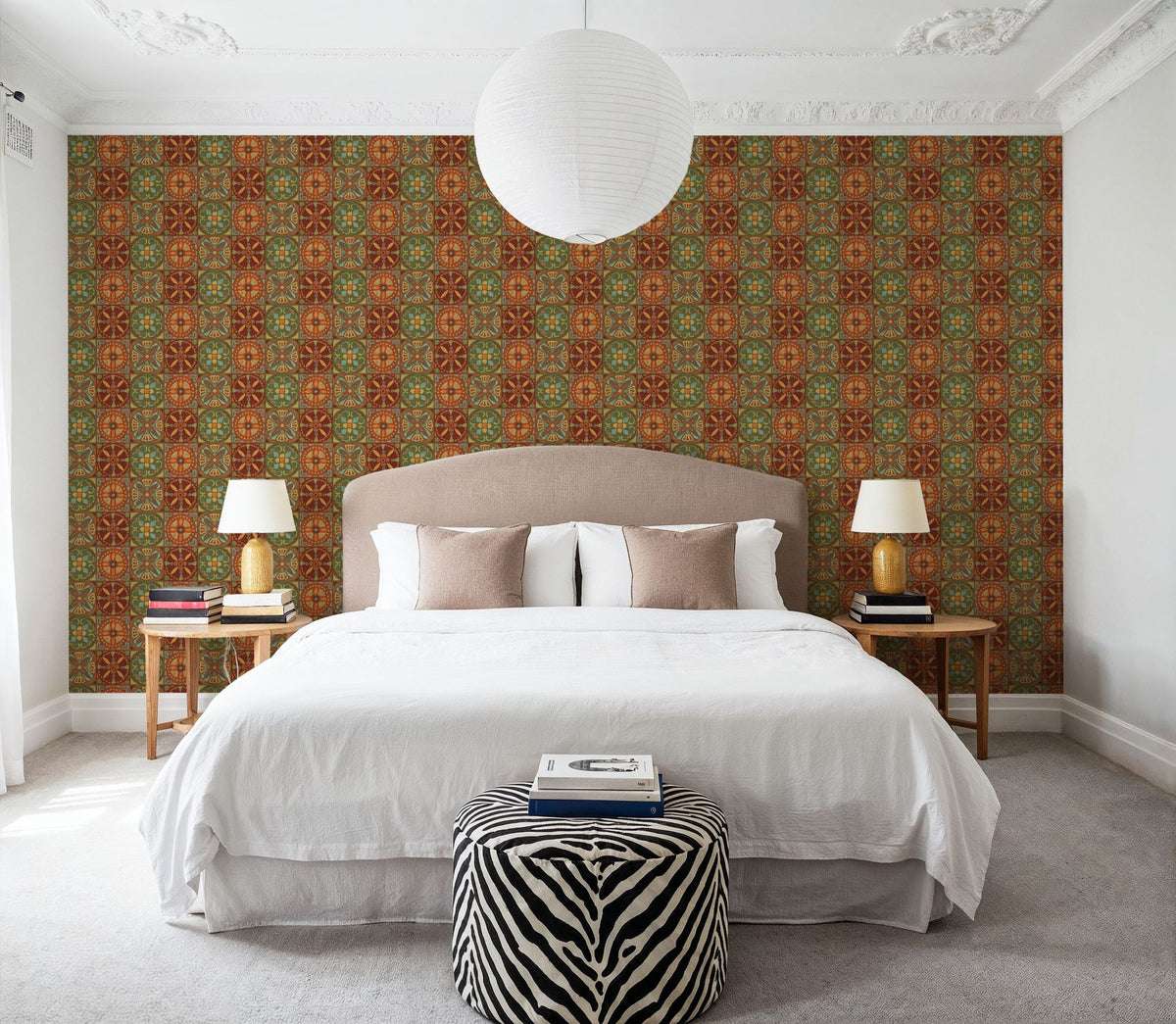 Autumn Tiles Brown Mural Wallpaper - room preview 04