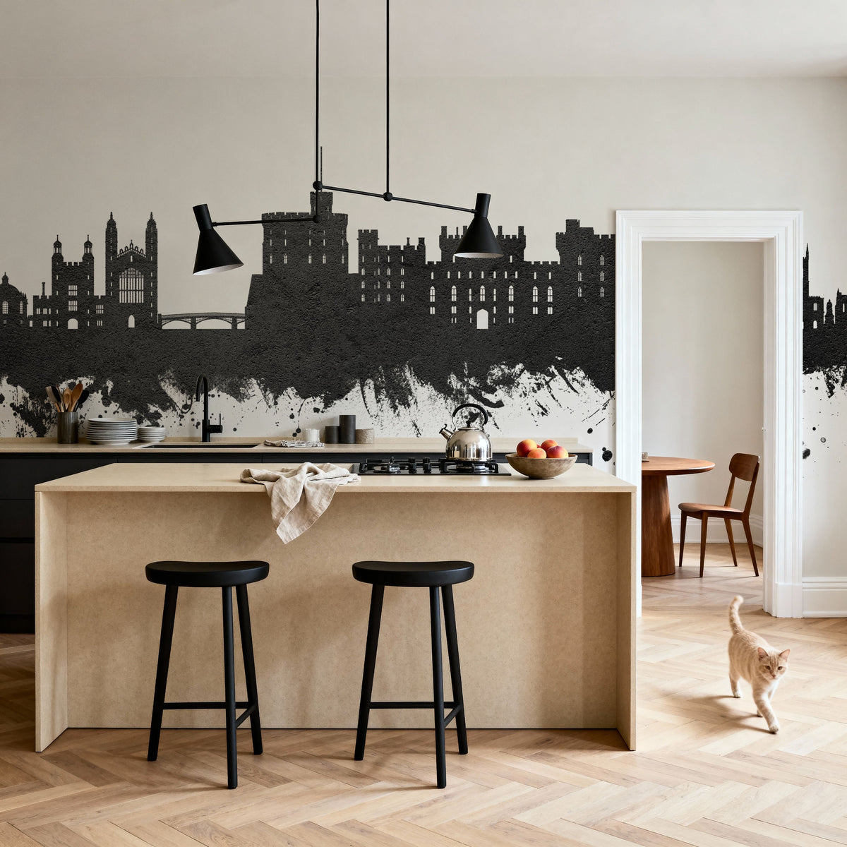 Windsor England Skyline Black & White Mural Wallpaper - room preview 04