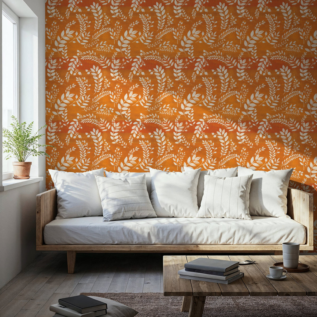 Harvest Sprig Orange Mural Wallpaper - room preview 04