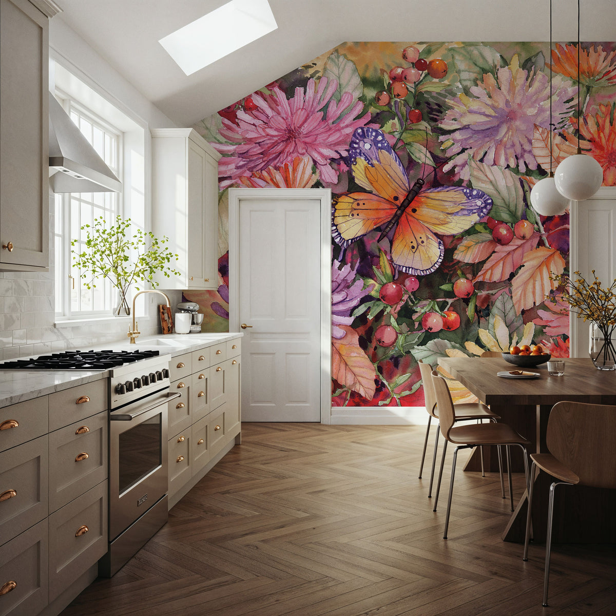 Butterfly and Dahlia Mural Wallpaper - room preview 04