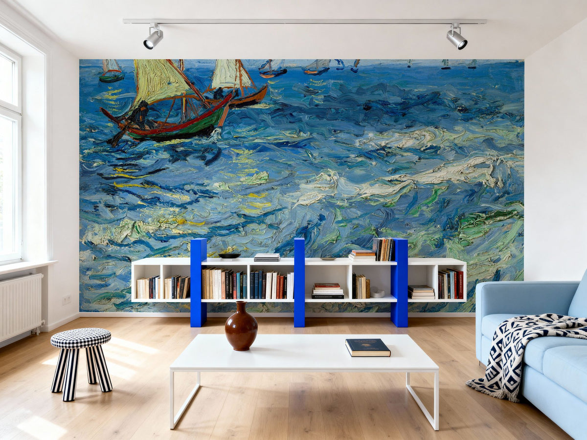 Seascape At Saintes-Maries Mural Wallpaper - Blue Tone - room preview 04