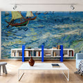 Seascape At Saintes-Maries Mural Wallpaper - Blue Tone - room preview 04