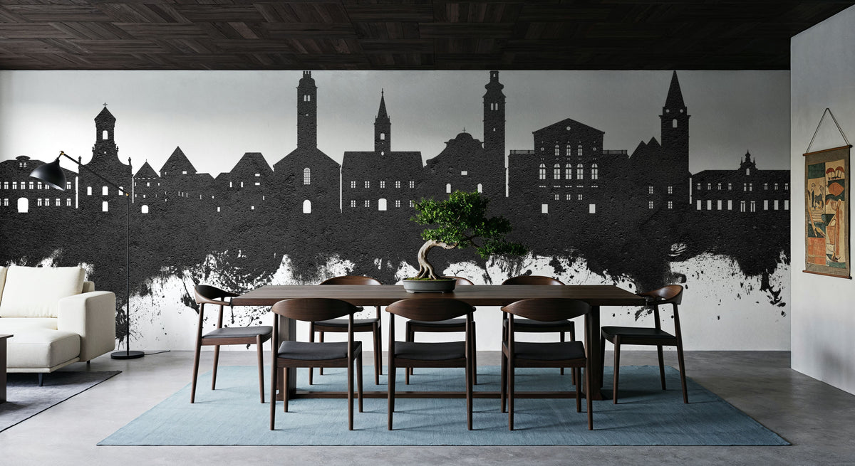 Varaždin Croatia Skyline Black & White Mural Wallpaper - room preview 04