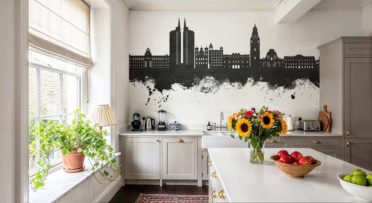 Murcia Spain Skyline Black & White Mural Wallpaper - room preview 04