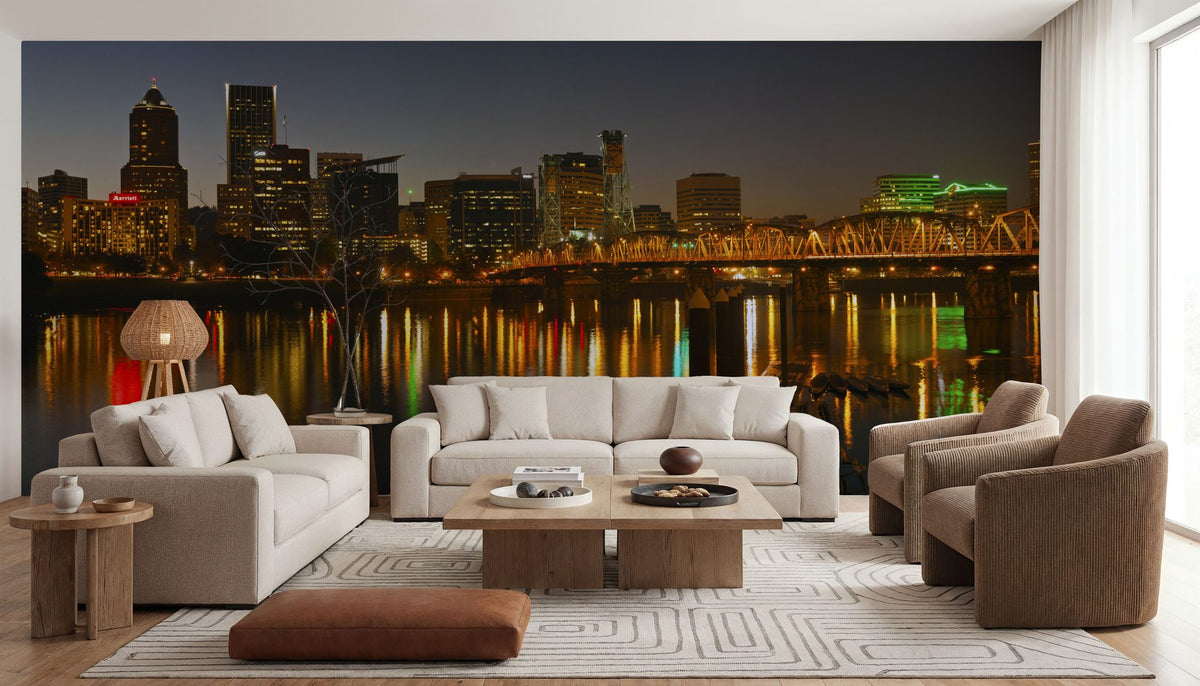 Riverfront Nightscape Mural Wallpaper - room preview 04
