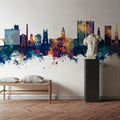 Stockport England Skyline Blue & Bronze Mural Wallpaper - room preview 04
