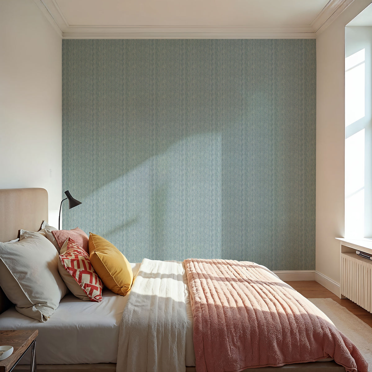 Faux Cloth Texture, Seafoam Mural Wallpaper - room preview 04