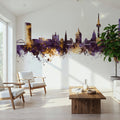 Mannheim Germany Skyline Purple & Gold Mural Wallpaper - room preview 04