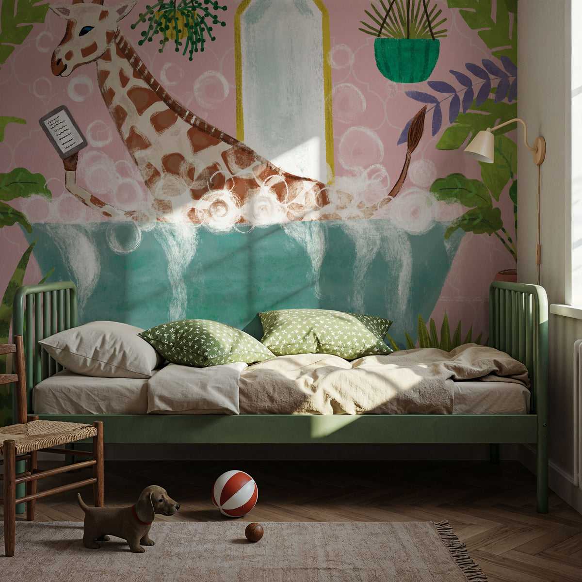 Giraffe in Tub Mural Wallpaper - room preview 04