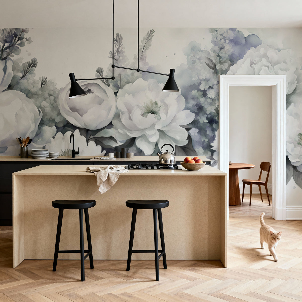 Peony Melody Blue Mural Wallpaper - room preview 04