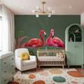 Shy Flamingos Green Mural Wallpaper - room preview 04