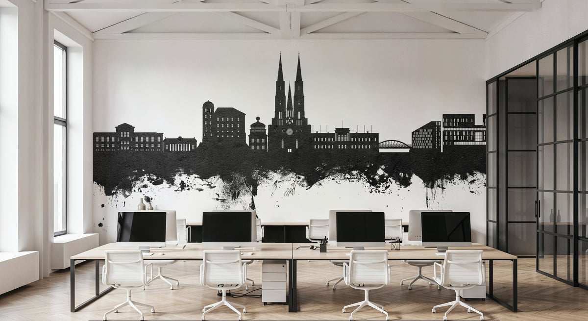 Uppsala Skyline Black & White Mural Wallpaper - room preview 04