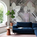 Geometry and Orchids Pink Mural Wallpaper - room preview 04