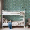 Flutterby Flowers Blue Mural Wallpaper - room preview 04