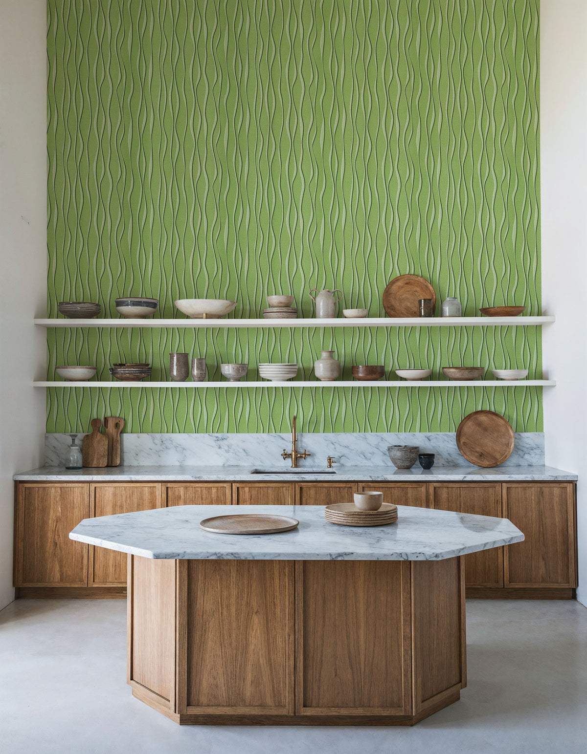 Swaying Lines, Dill Green Mural Wallpaper - room preview 04