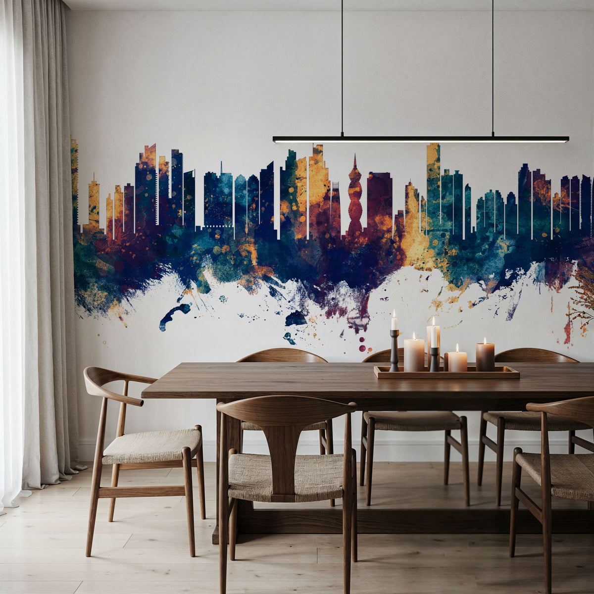 Panama City Skyline Blue & Bronze Mural Wallpaper - room preview 04