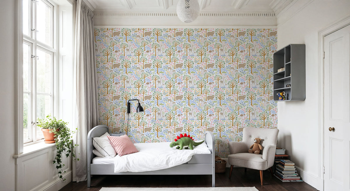 Forest Surprise, Light Blue Mural Wallpaper - room preview 04