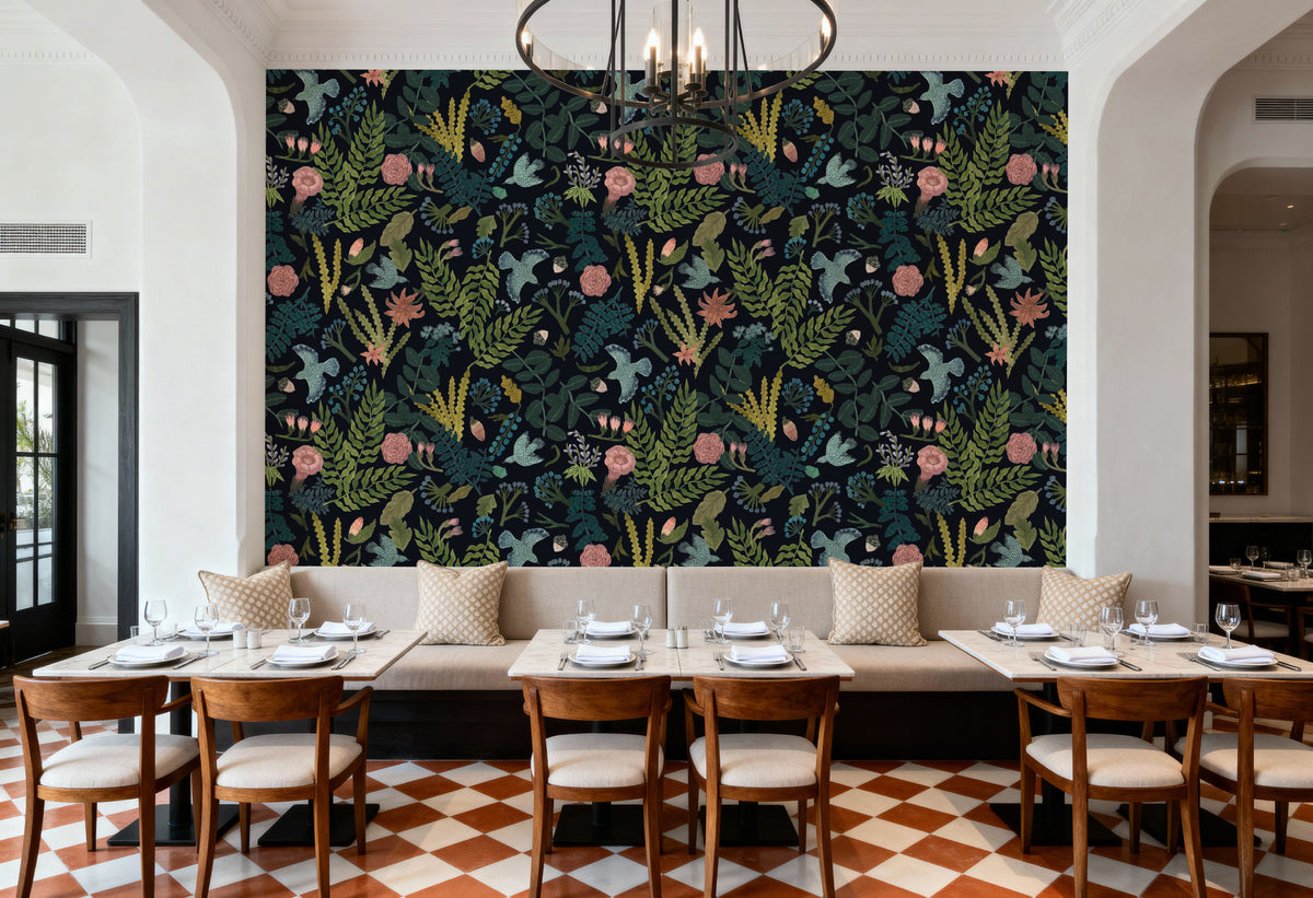 Wonderland Birds, Dark Mural Wallpaper - room preview 04