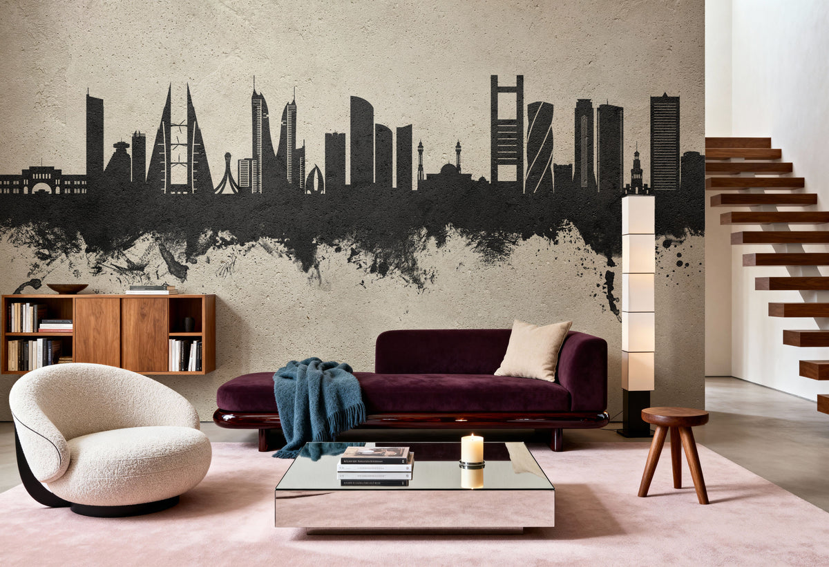Manama Skyline Concrete Mural Wallpaper - room preview 04