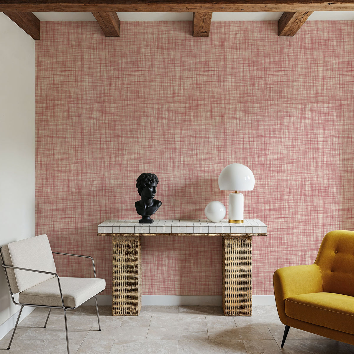 Mottled Linen Effect, Rose Pink Mural Wallpaper - room preview 04