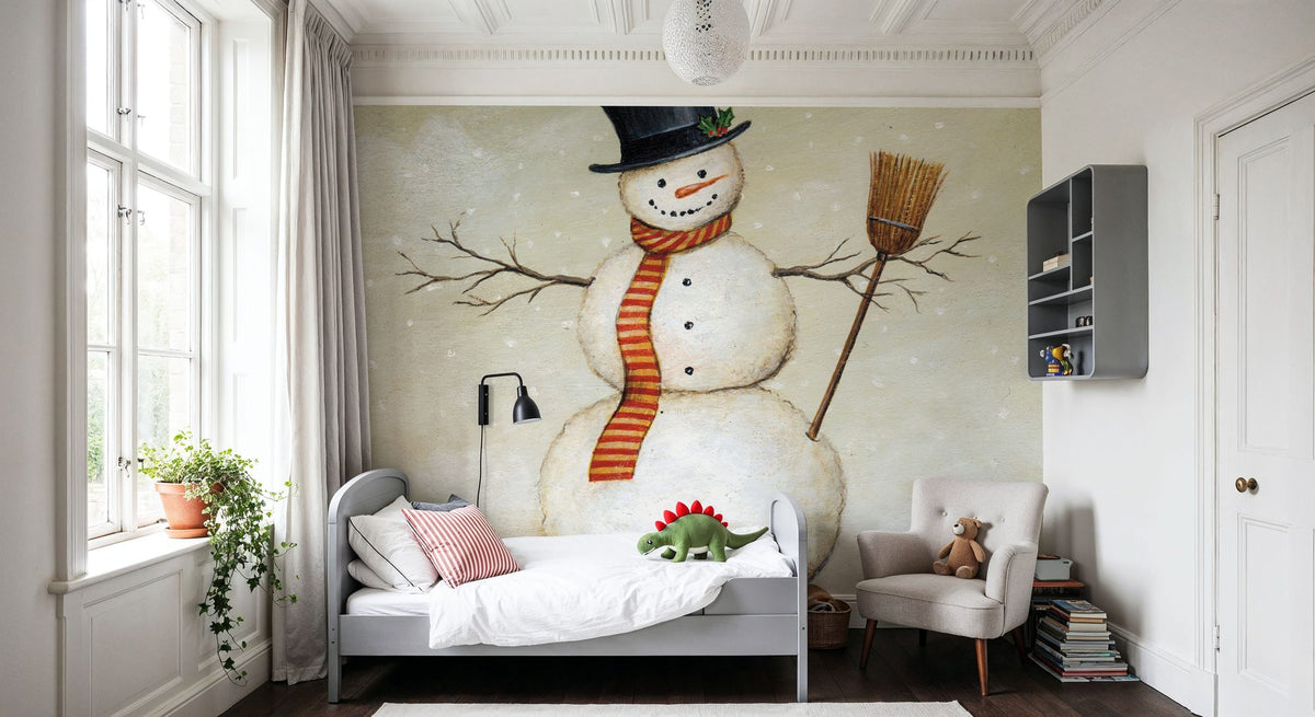 Deck the Halls Snowman Mural Wallpaper - room preview 04