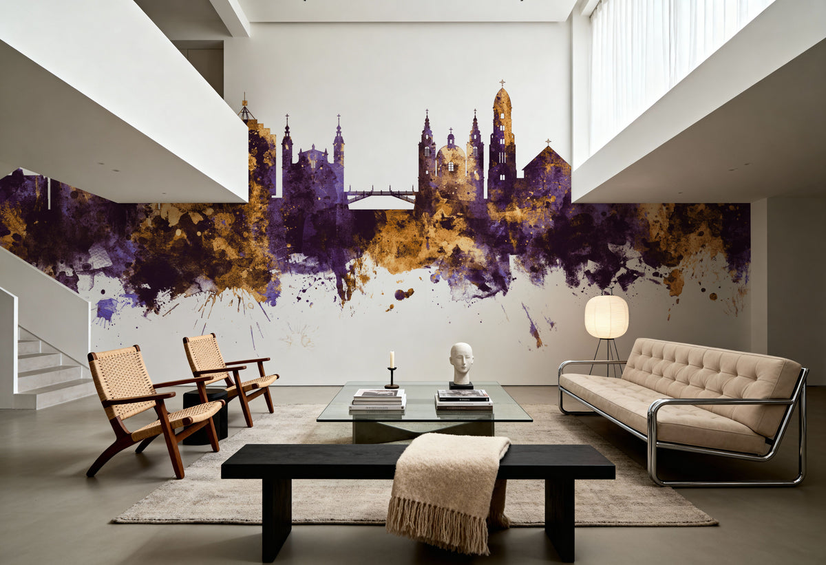 Ljubljana Slovenia Skyline Purpl & Gold Mural Wallpaper - room preview 04