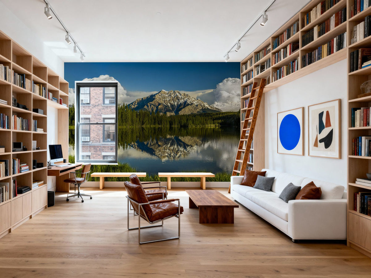 Cascade Mountain Reflection Mural Wallpaper - room preview 04