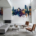 Preston England Skyline Blue & Bronze Mural Wallpaper - room preview 04