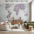 World Map Atlas Purple Mural Wallpaper - room preview 04