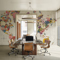 Botanical Floral Map Gray No Words Mural Wallpaper - room preview 04