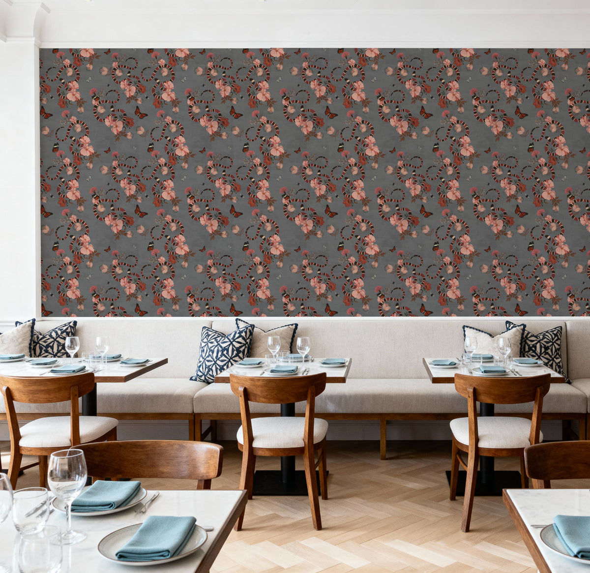 Milk Snakes & Blossoms Mural Wallpaper - room preview 04
