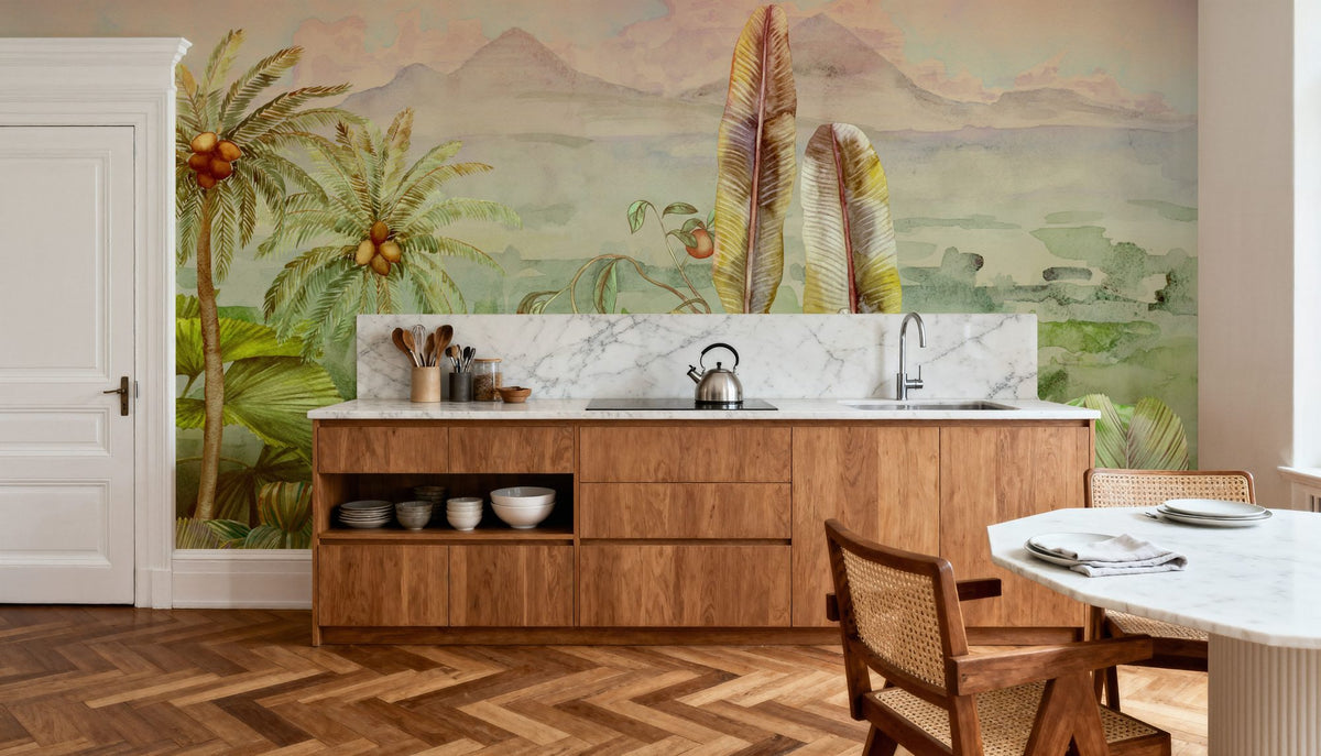 Tropical Green Twilight Mural Wallpaper - room preview 04