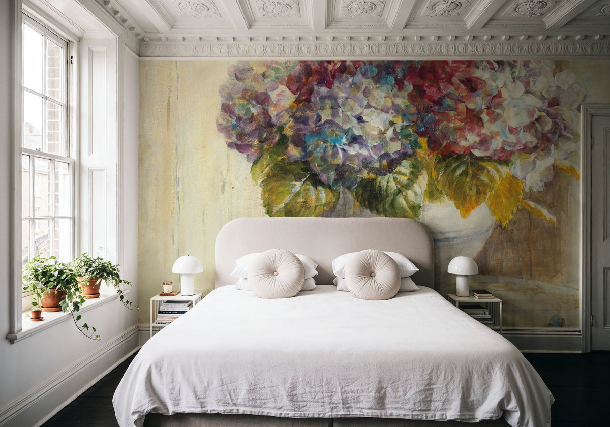 Summer Hydrangea Mural Wallpaper - Warm Tone - room preview 04