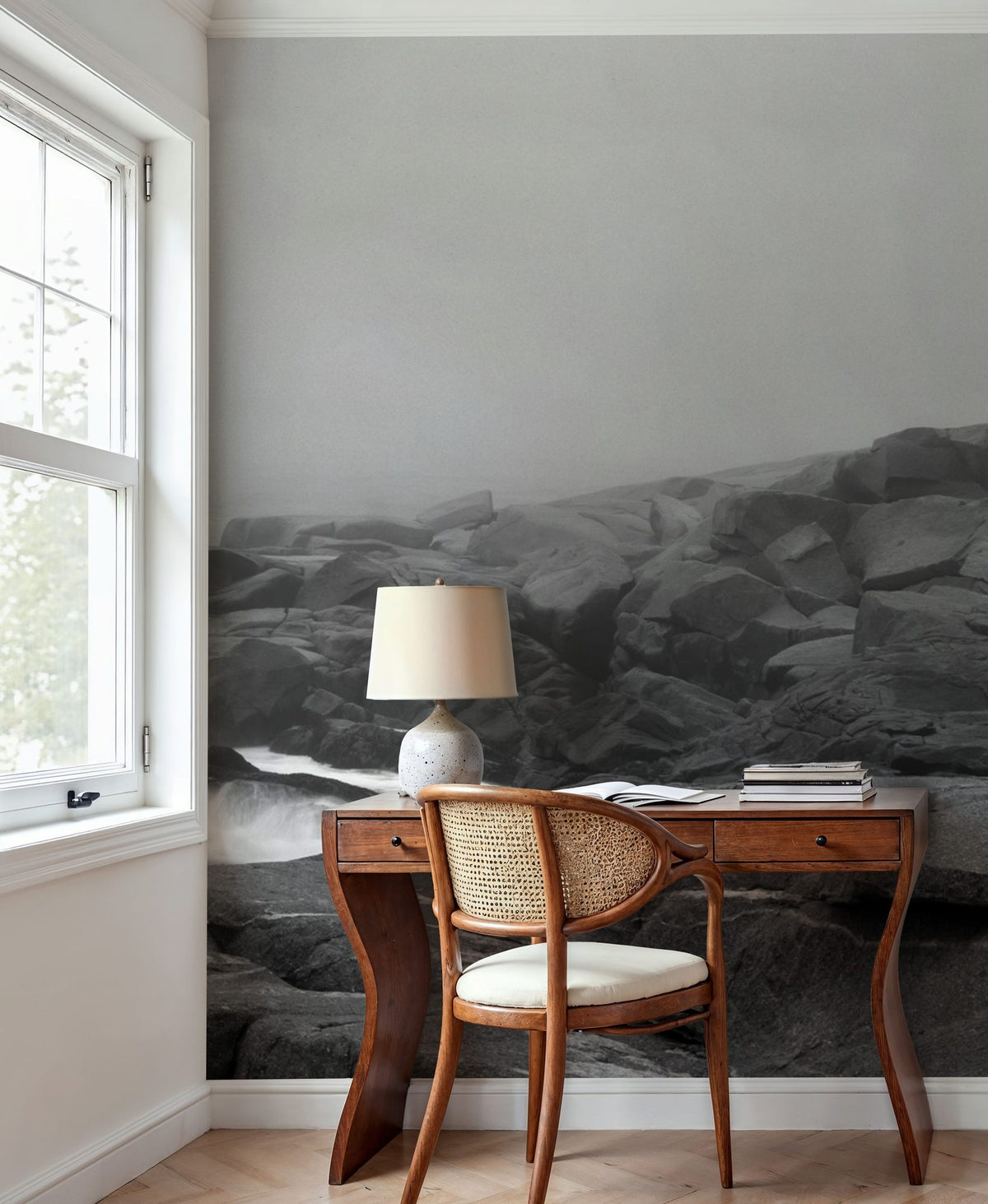 Peggy's Cove Lighthouse BW Mural Wallpaper - room preview 04