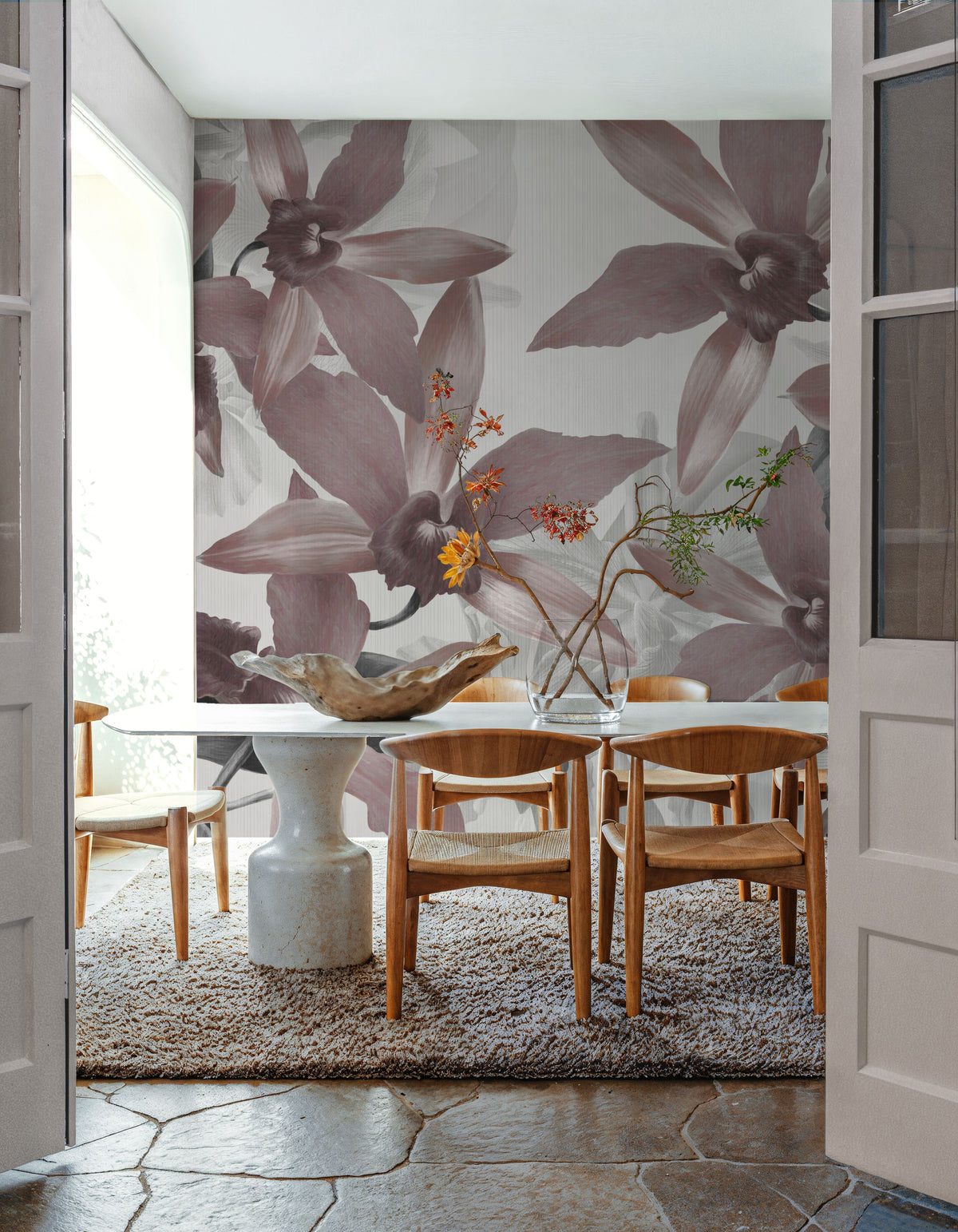 Big Orchids Sepia Light Mural Wallpaper - room preview 04