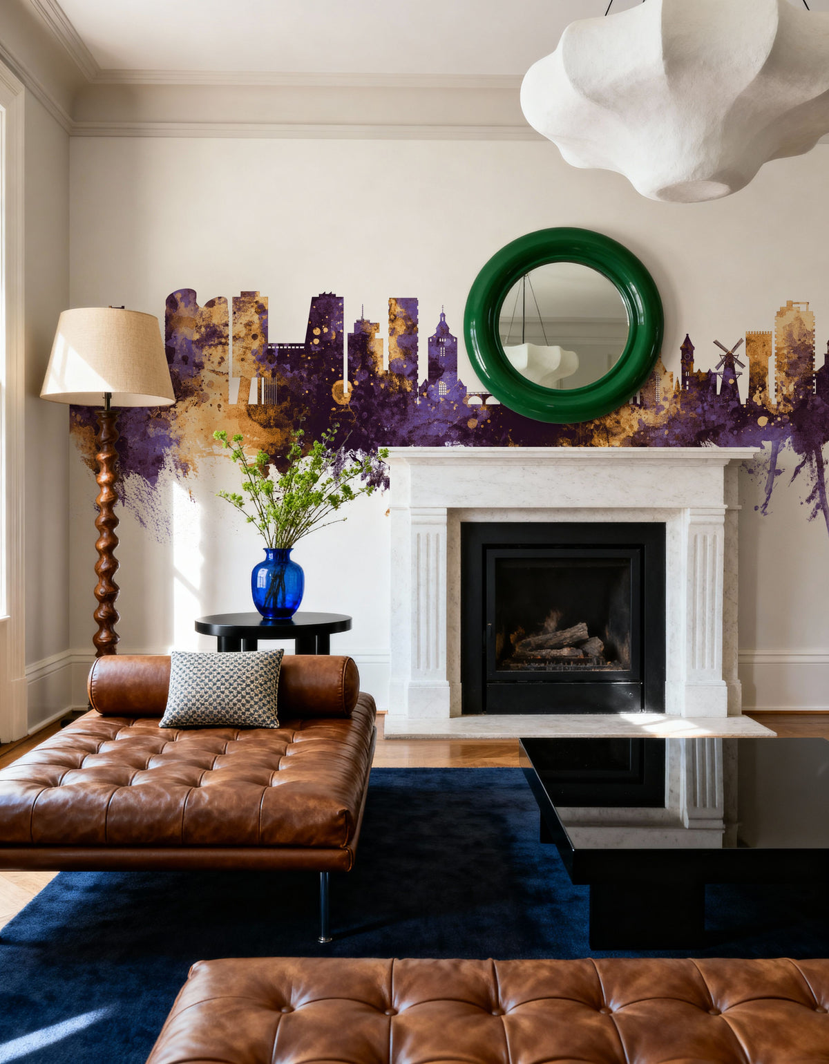 Utrecht the Netherlands Skyline Purple & Gold Mural Wallpaper - room preview 04