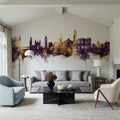 Málaga Spain Skyline Purple & Gold Mural Wallpaper - room preview 04