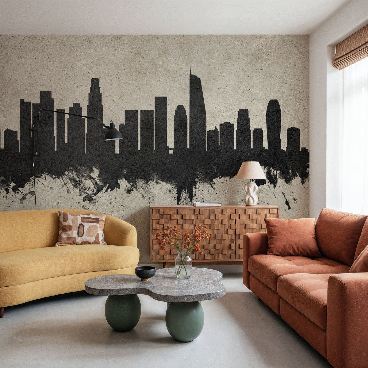 Los Angeles Skyline Concrete Mural Wallpaper - room preview 04