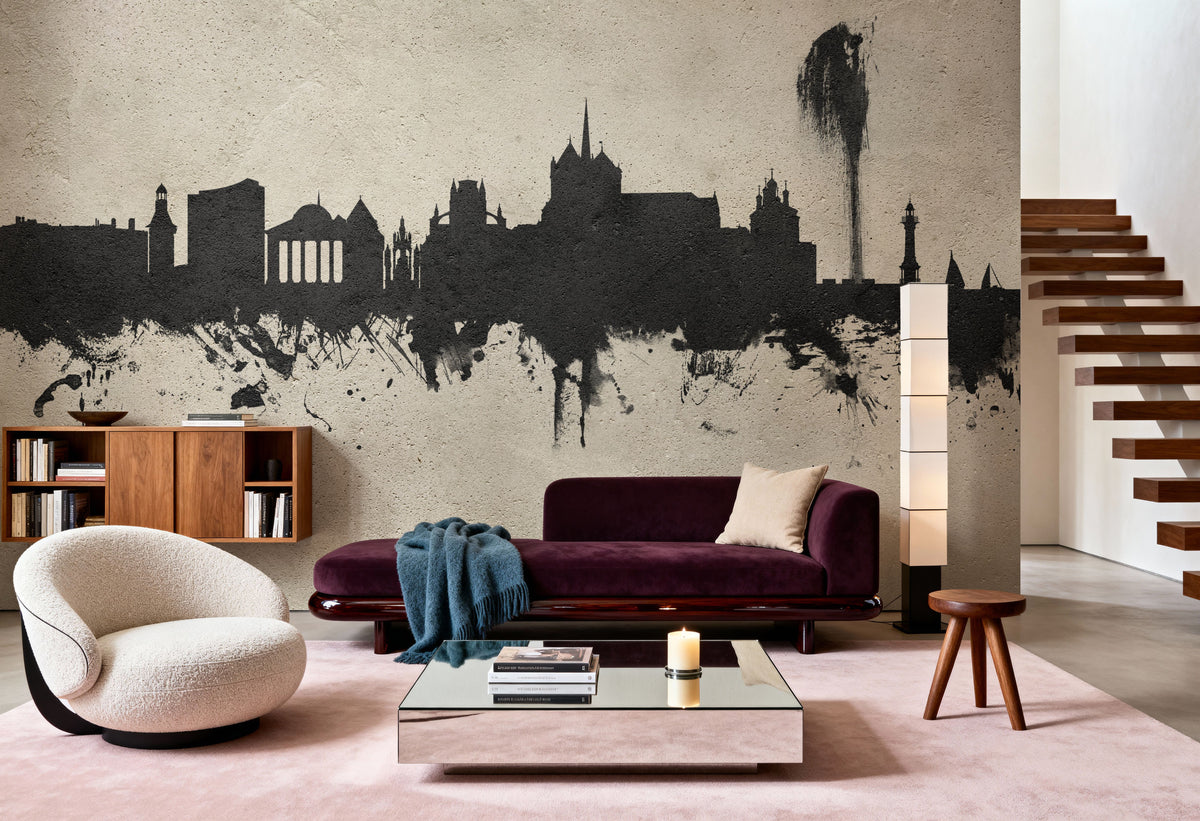 Geneva Switzerland Skyline Concrete Mural Wallpaper - room preview 04