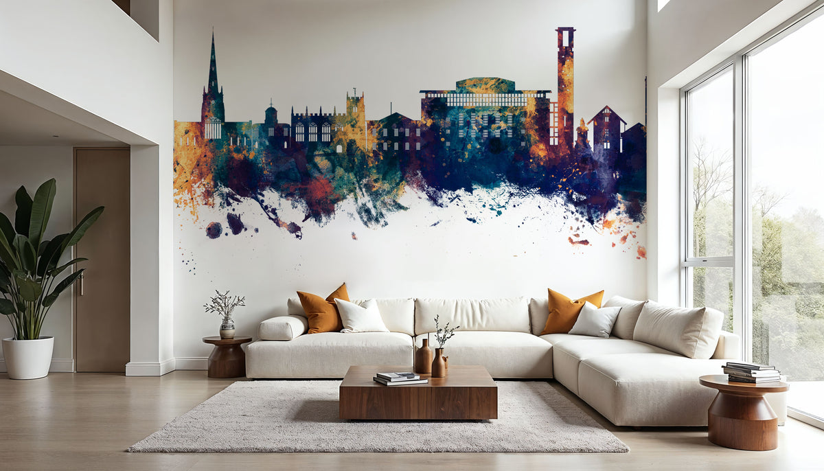 Stratford-upon-Avon England Skyline Blue & Bronze Mural Wallpaper - room preview 04