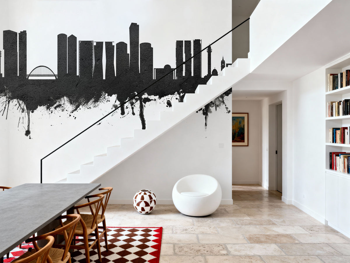 Tel Aviv Skyline Black & White Mural Wallpaper - room preview 04