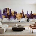 The Hauge Netherlands Skyline Purple & Gold Mural Wallpaper - room preview 04