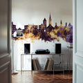 New Bern North Carolina Skyline Purple & Gold Mural Wallpaper - room preview 04