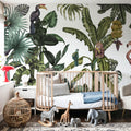 Monkeys with Birds, White Mural Wallpaper - room preview 04
