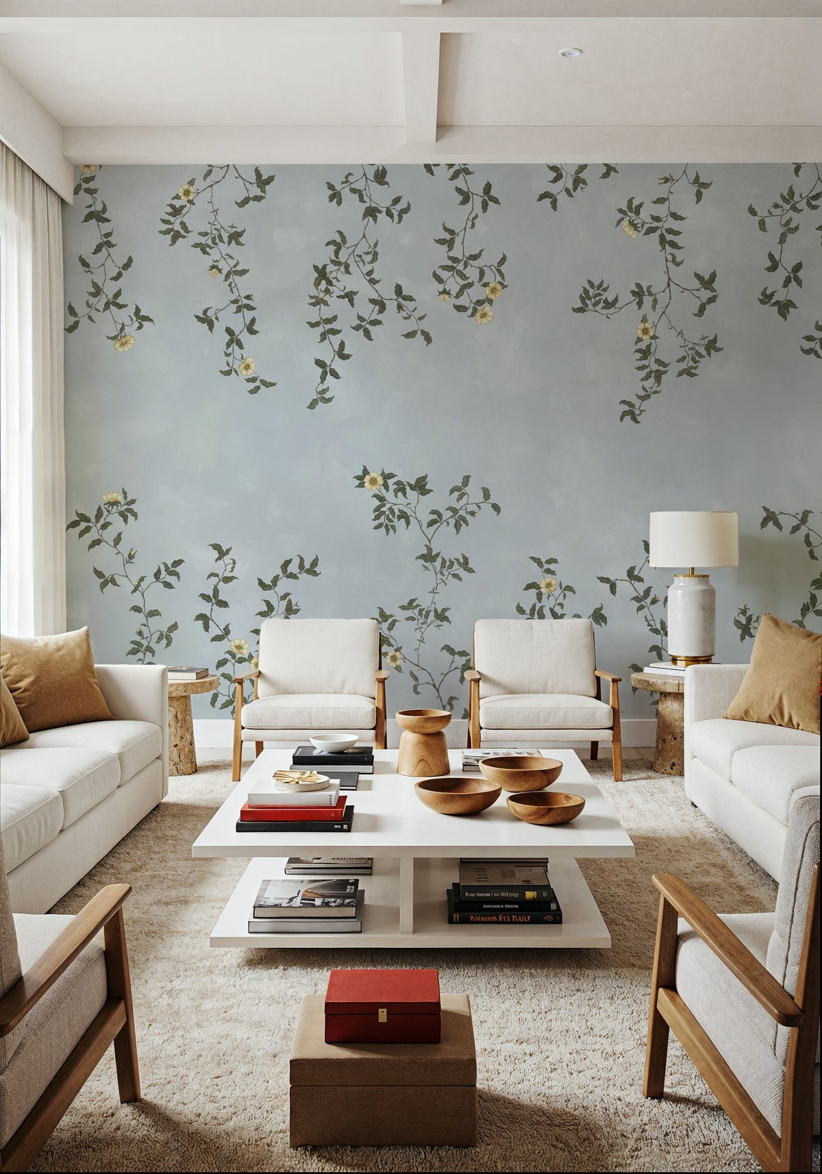 Rambling Rose, Butter Yellow on Sky Mural Wallpaper - room preview 04