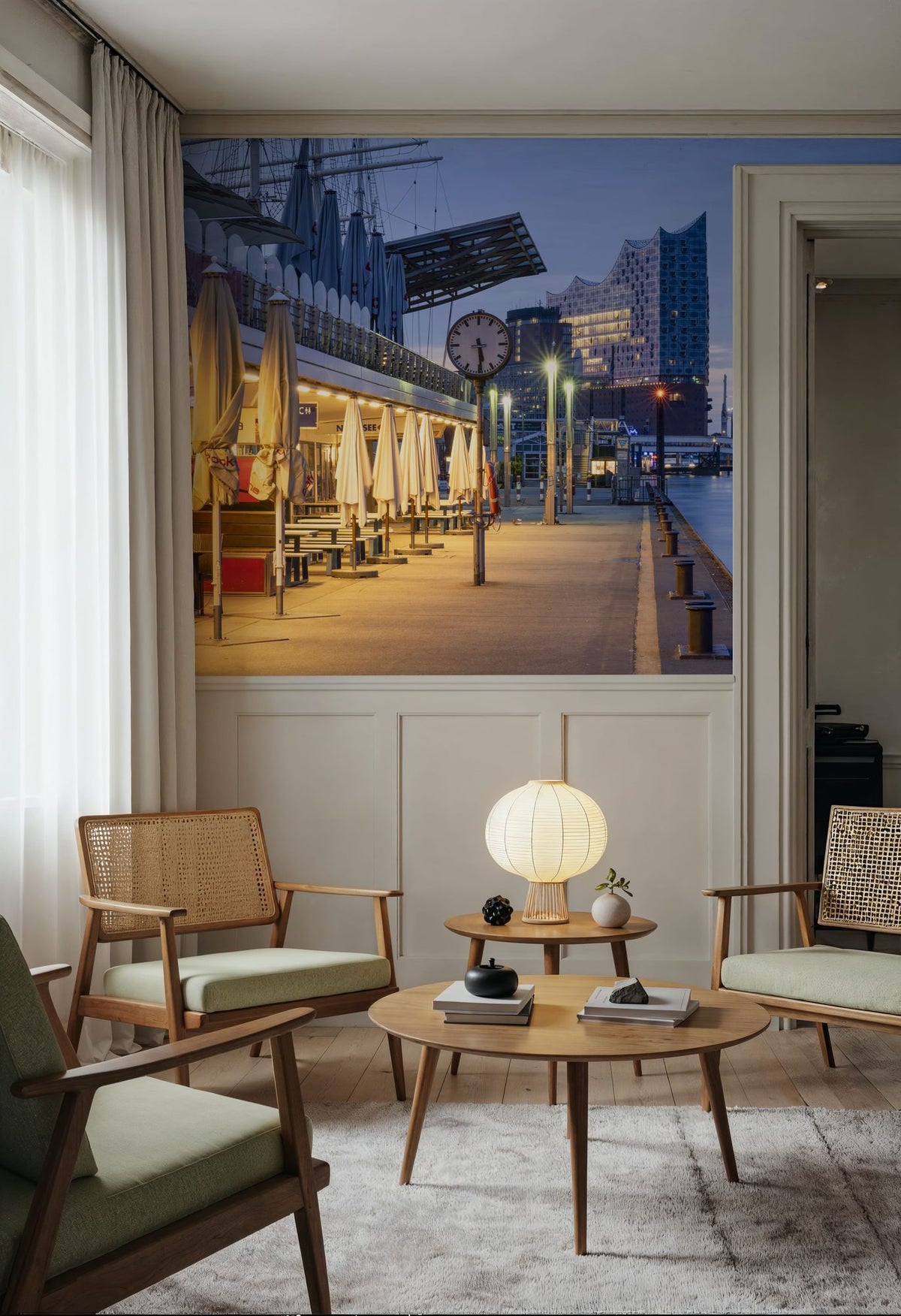 Harbor Twilight Mural Wallpaper - Neutral Tone - room preview 04