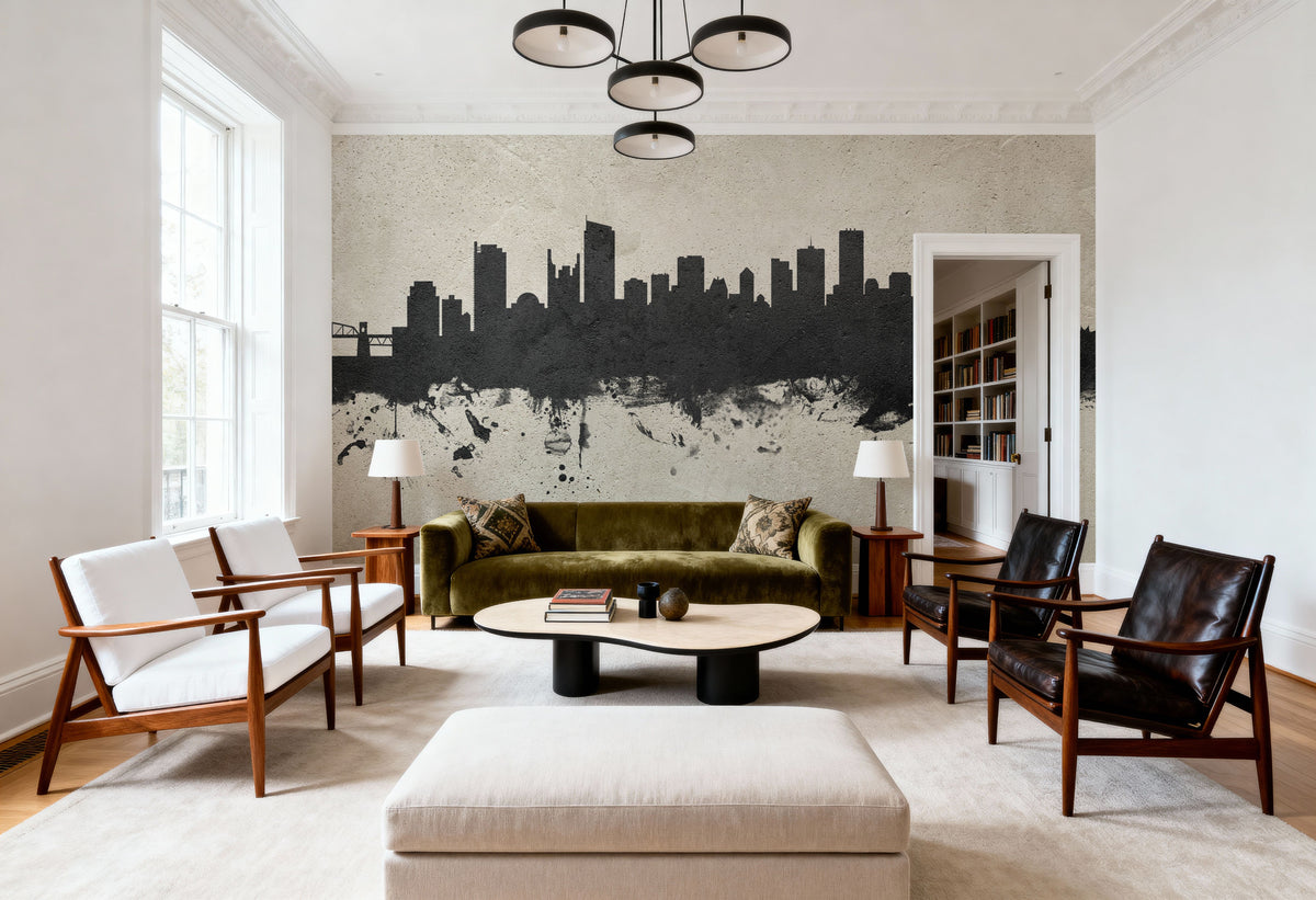 Vancouver Canada Skyline Concrete Mural Wallpaper - room preview 04