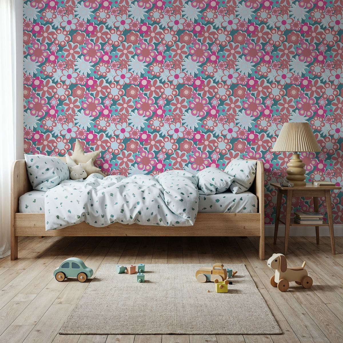 Flower Power, Turqoise Mural Wallpaper - room preview 04