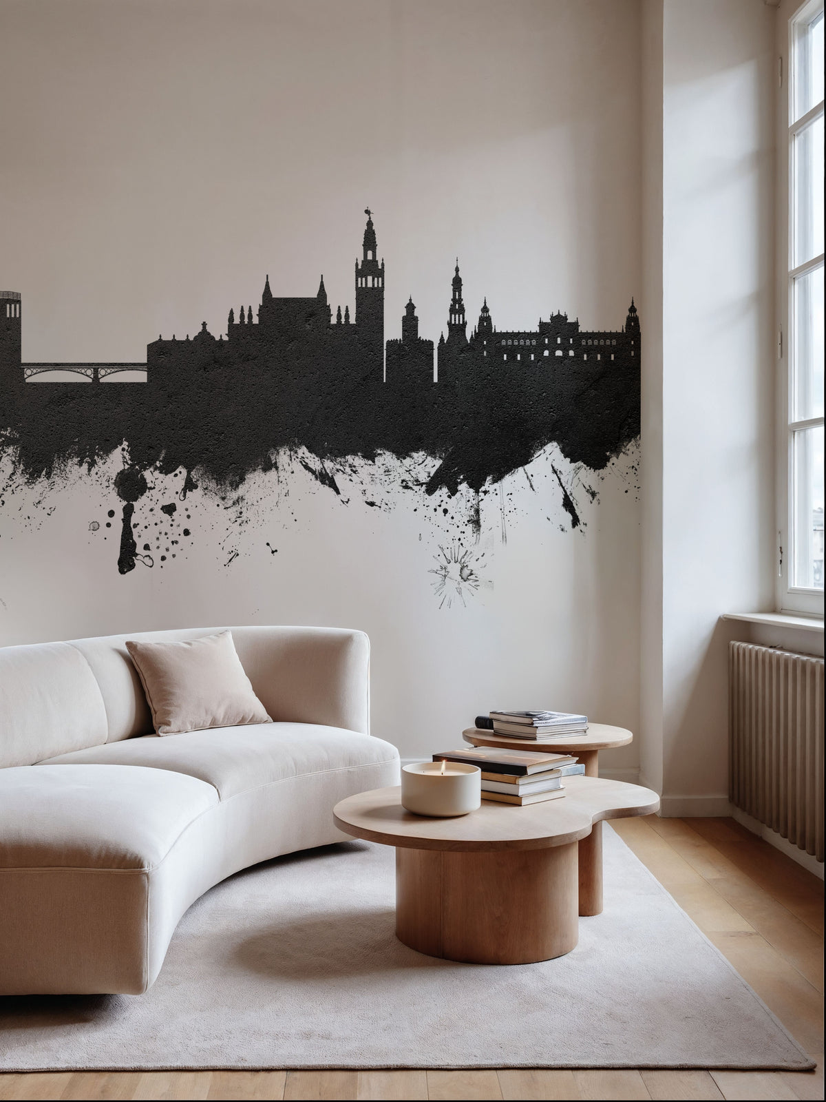 Sevilla Skyline Black & White Mural Wallpaper - room preview 04