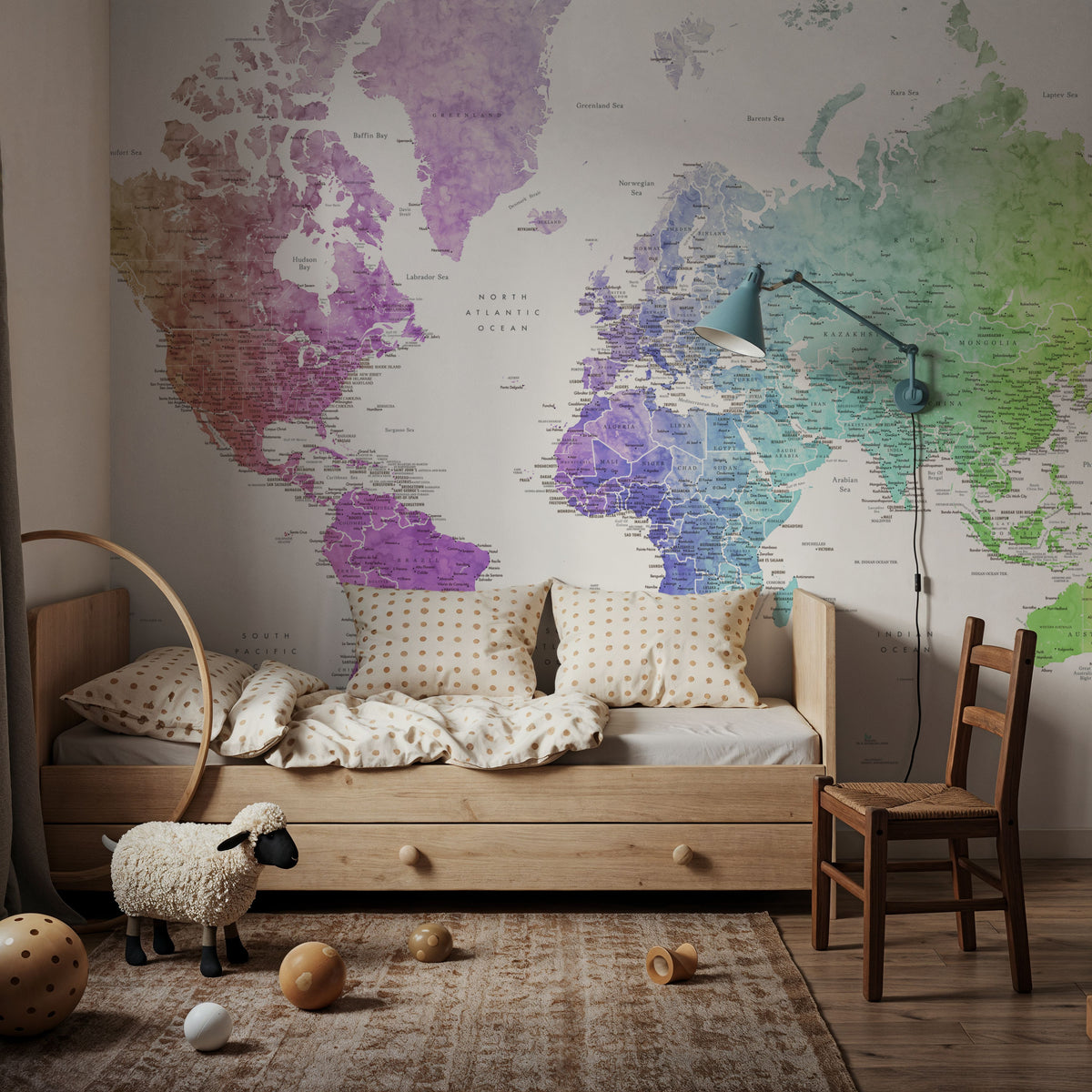 World Map Cities - Jude Mural Wallpaper - room preview 04